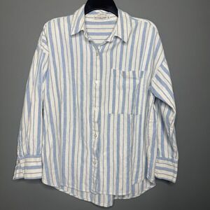 Women's Abercrombie & Fitch Oversized Button Down Striped Shirt White Blue Large